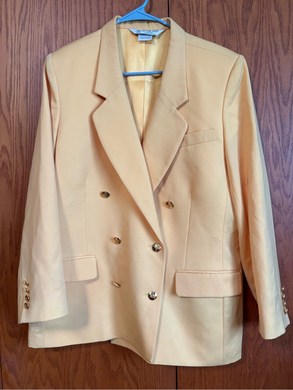 Austin Reed Double-Breasted Blazer in Pale Yellow with Gold-Tone Buttons
